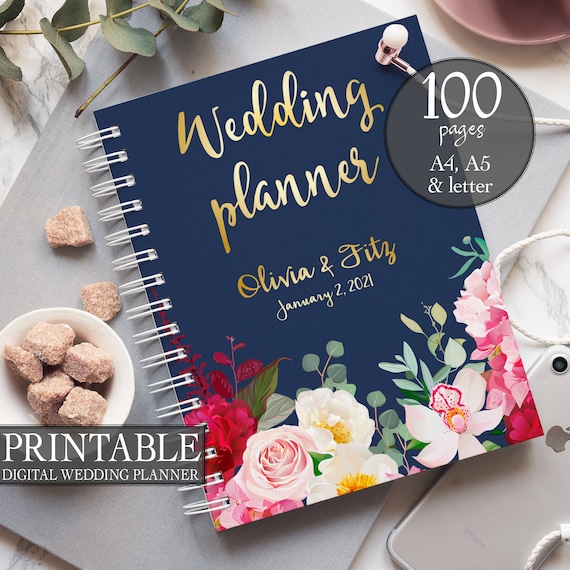 Diy Wedding Planner Navy Burgundy Wedding Binder Printable Etsy