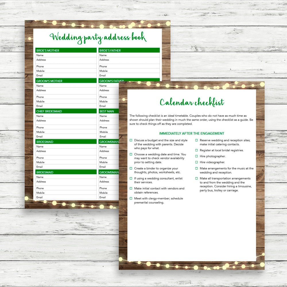 printable wedding planner instant download wedding planner rustic