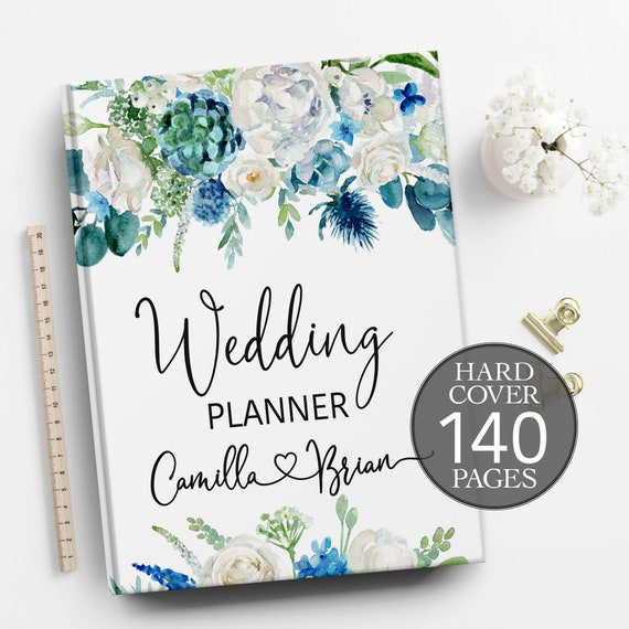 Winter wedding planner, Engagement gift, Blue greenery wedding book, Winter greenery binder, Bridal shower gift, Blue wedding planner
