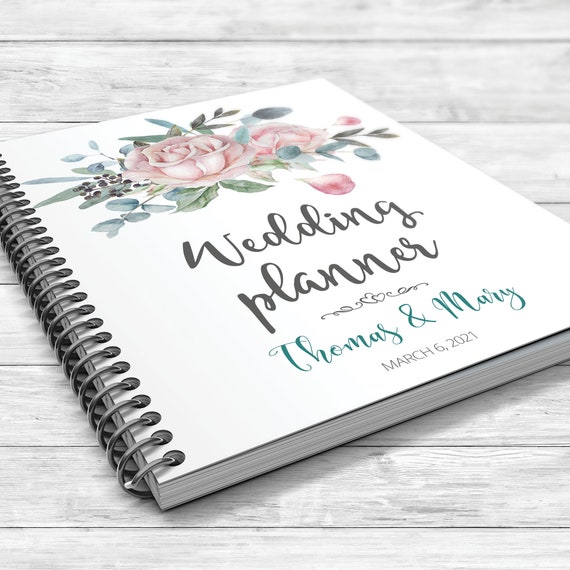 Spring summer boho wedding planner, Eucalyptus wedding book, Boho floral planner, Pink white green book, Bridal shower gift, Wedding planner