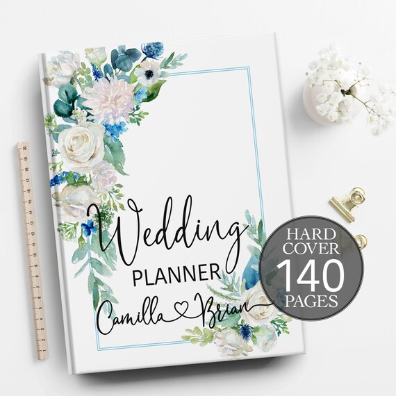 Blue greenery wedding planning book, Winter wedding planner, Winter greenery binder, Bridal shower gift, Engagement gift