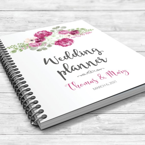 Boho wedding planner, Fuchsia wedding planner, Floral planning book, Fuchsia green boho binder, Bridal shower gift, Spring wedding planner