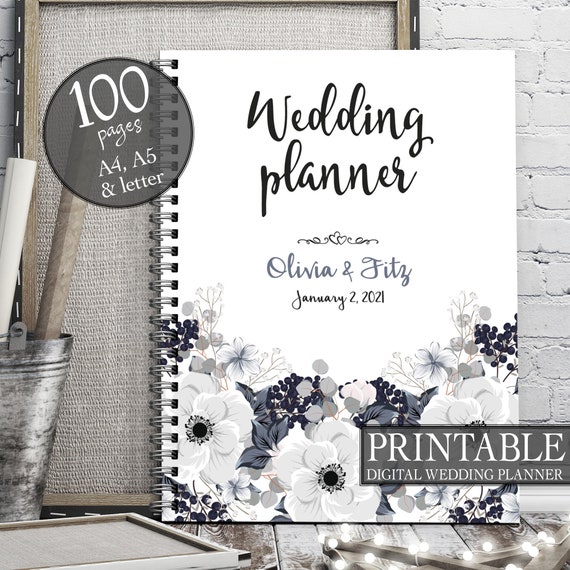 Winter wedding planner, Wedding printable binder, Printable wedding planner, DIY floral wedding, Floral PDF planner, White wedding