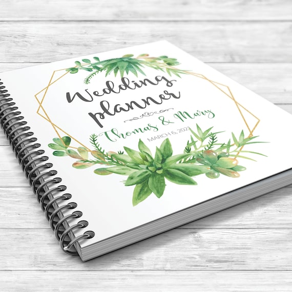 Succulents wedding planner, Geometric planning book, Succulents binder, Bridal shower gift, Wedding planner, Greenery wedding planner
