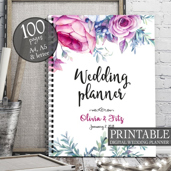 Roses wedding planner, Instant download wedding planner, Spring wedding planner, Pink wedding binder, Wedding organiser, Wedding checklist