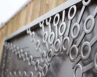 Binary Stainless Steel Metal Wall Art Sculpture rectangle - "Many Moons" full frame.