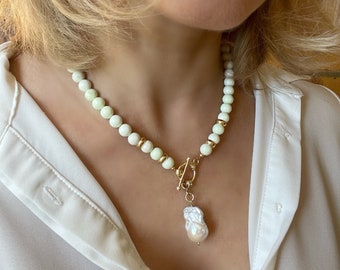 Collier perles baroques et chrysoprase citron