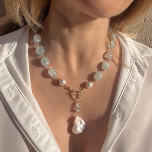 Aquamarine Lariat Necklace Duquesa