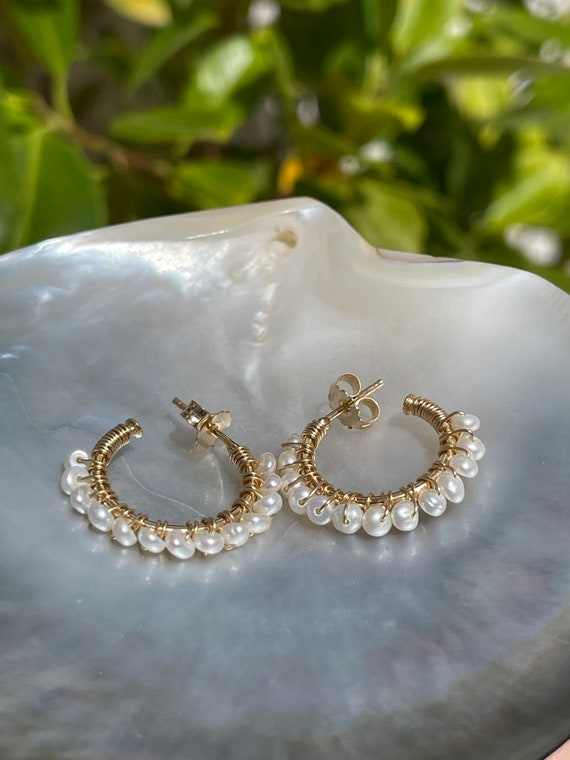 Pearl half hoop sale earrings