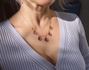 Light Amethyst Necklace • Purple Gemstone Dangle Necklace • February Birthstone Jewelry • Feminine Romantic Necklace