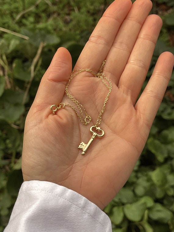 Key Necklace Key Pendant on a Chain Valentines Gift Golden 