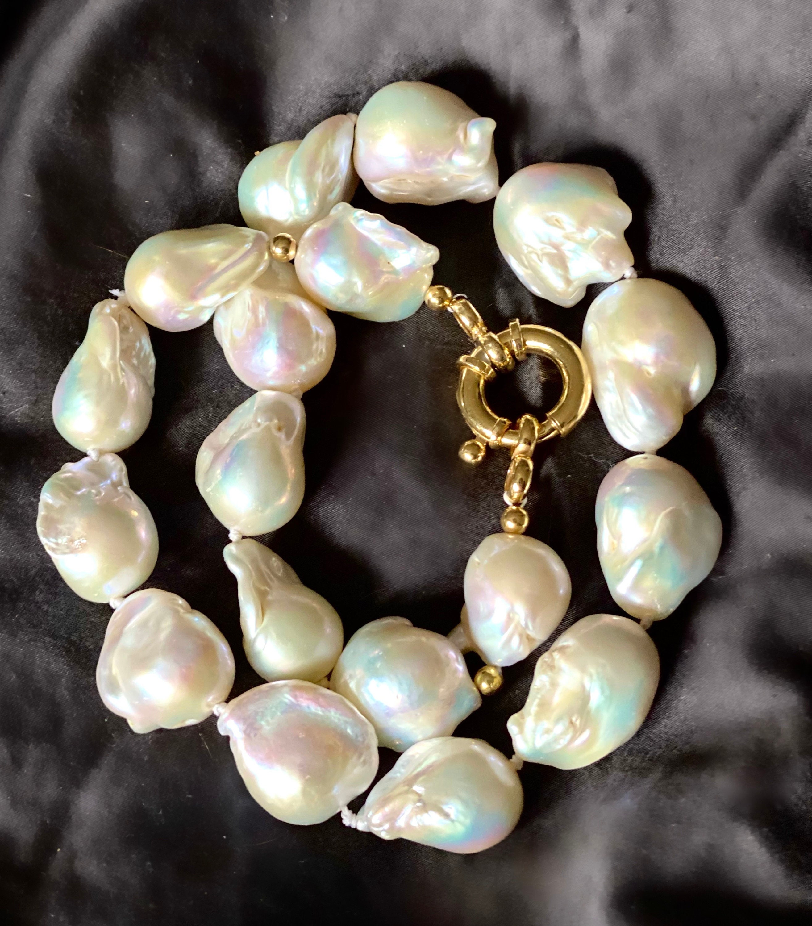 Asphinien Pearl Choker Necklace Set – Baroque Teardrop Pendant With Gold Chain & Silk Bow - View #5