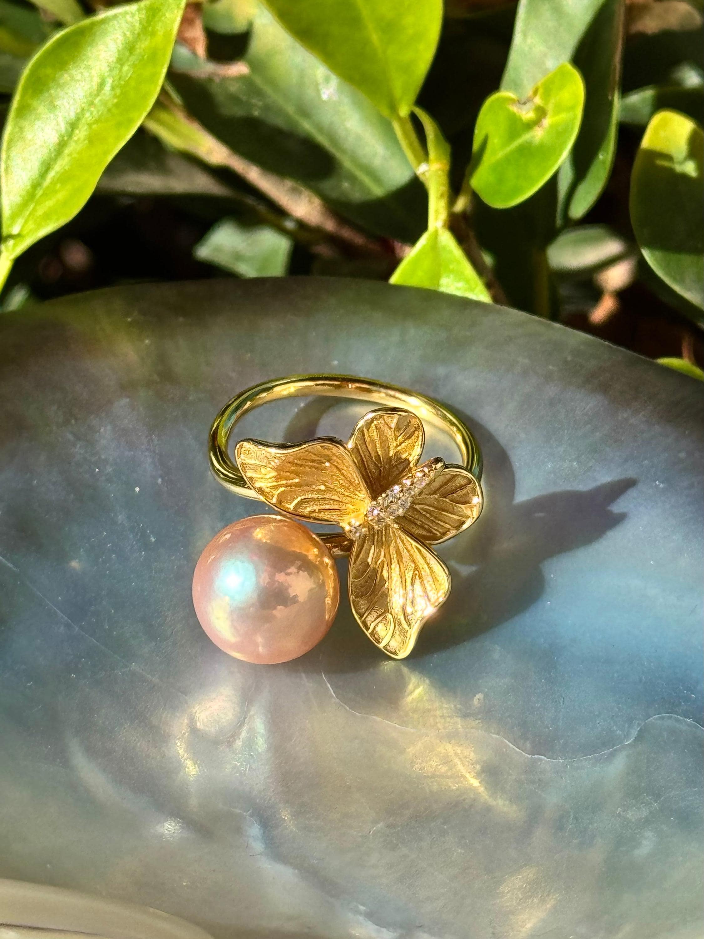 パールとバタフライのリング - Etsy 日本