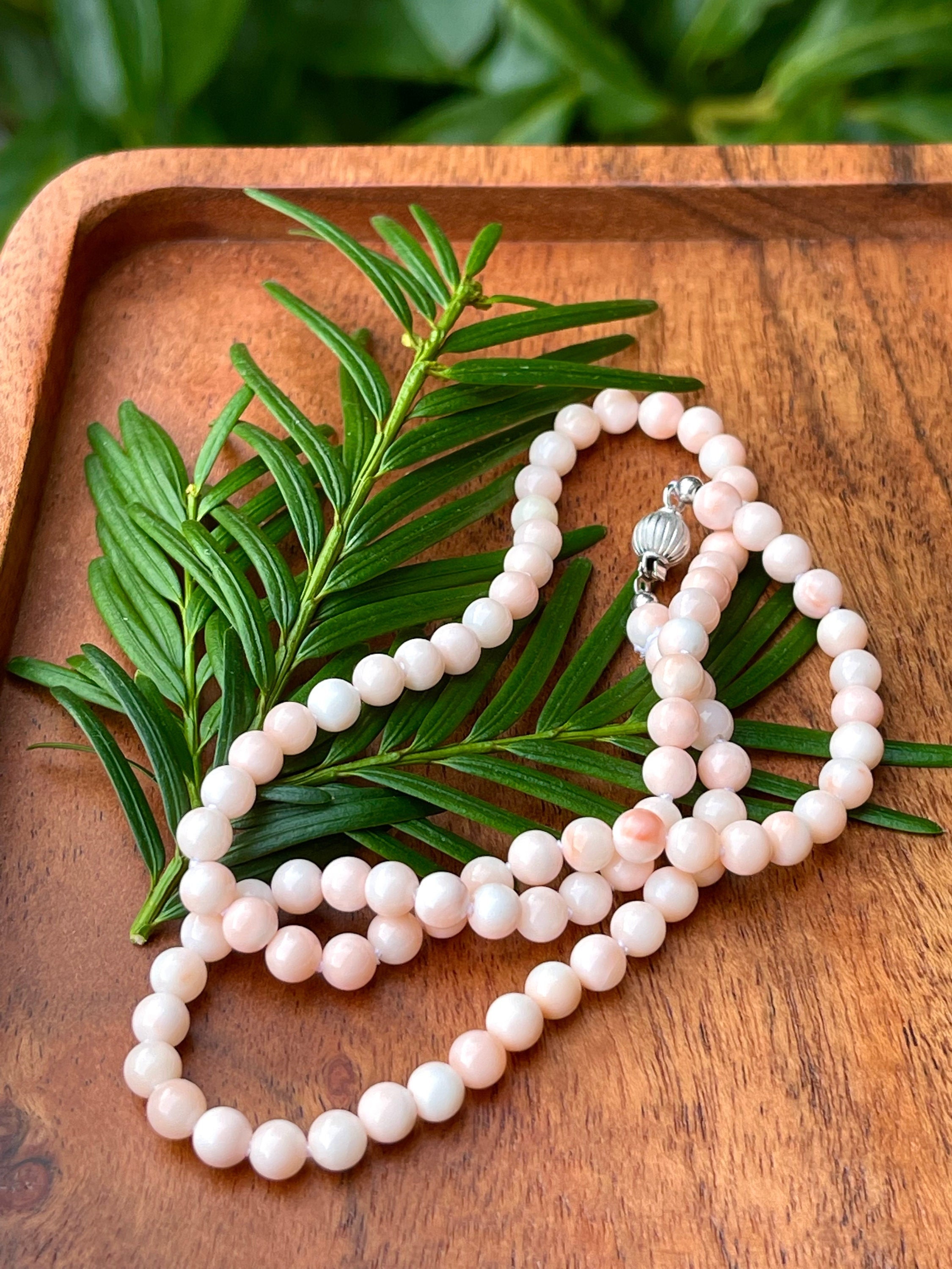 Angel Skin Coral Necklace: 18k Gold Clasp, Japanese Precious Coral