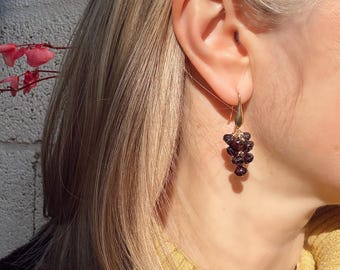 Elegant Dark Garnet Dangle Earrings on Gold Vermeil Hooks, February birthstone earrings