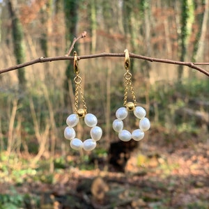 Pearl earrings, Dangle Drop earrings, Freshwater pearls, Pearl hoop earrings, Cute earrings, Bridal Earrings, Handmade jewelry, Gift for her image 4