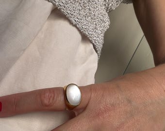 Oval Moonstone Ring | Gold Plated Silver, June Birthstone