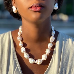 Chunky baroque pearl necklace, AAA quality fresh water pearls, wedding necklace, gold vermeil or solid gold clasp image 1