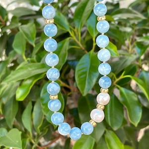 Aquamarin Halskette, Perlenkette, Statement Halskette, Aquamarin Schmuck, Geburtstagsgeschenk, Geburtsstein März, handgemachter Schmuck,