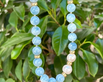 Aquamarine Pearl Statement Necklace: Gold Vermeil, Handmade in Spain