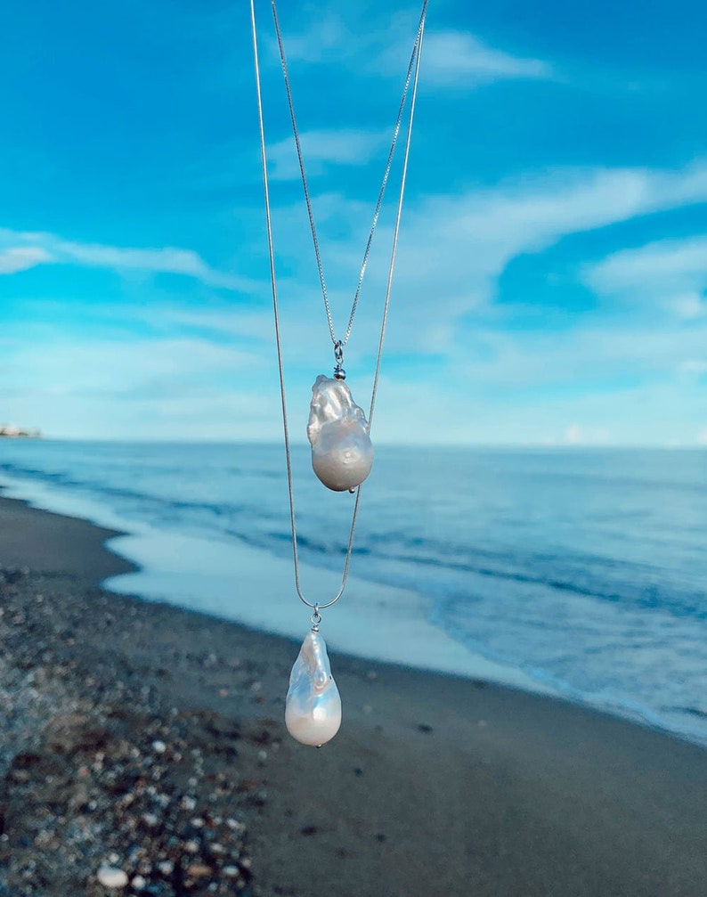 Baroque Pearl Pendant on a Silver Chain Baroque Pearl Jewelry Etsy