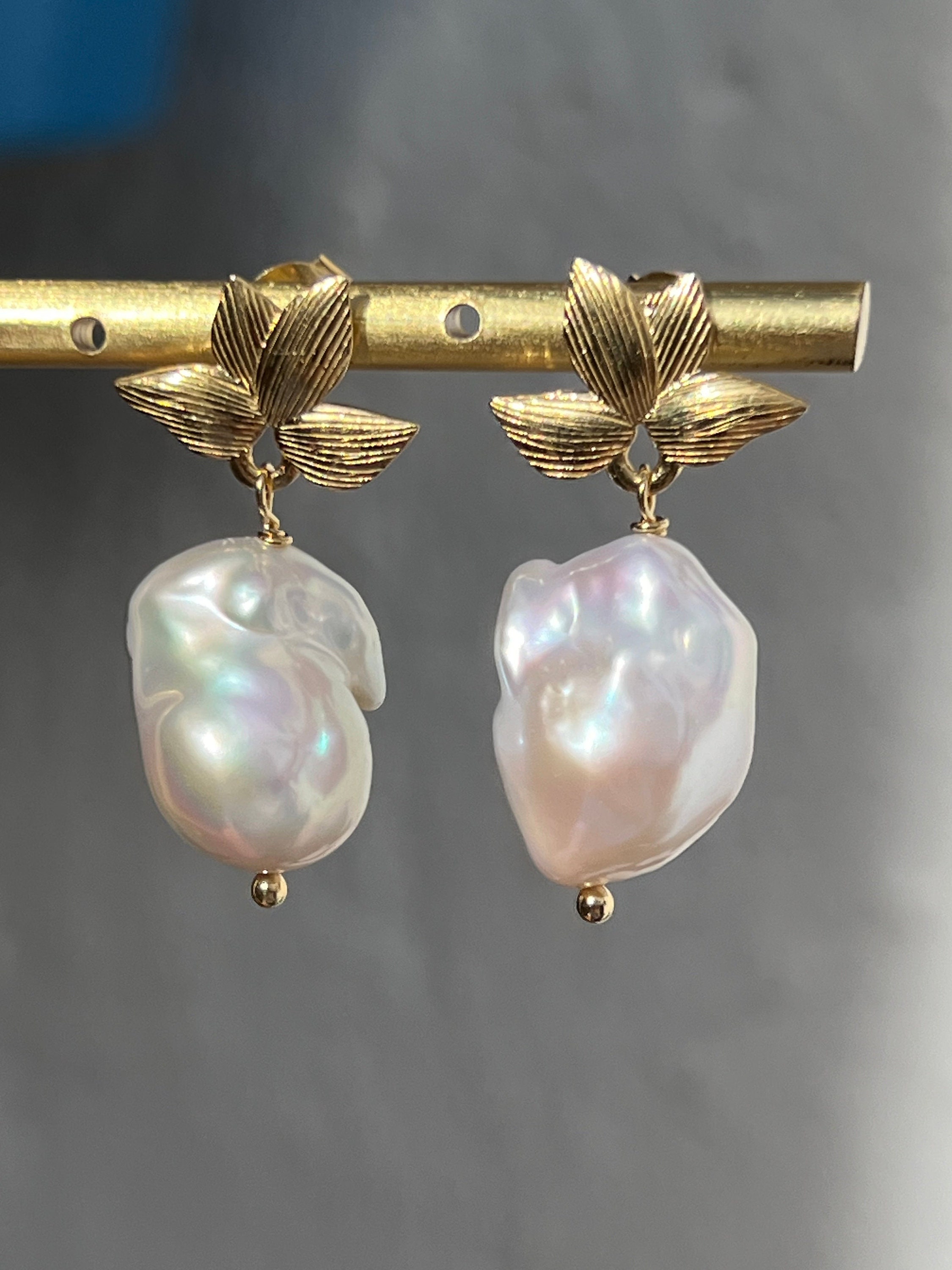 Baroque pearl drop earrings gold best sale
