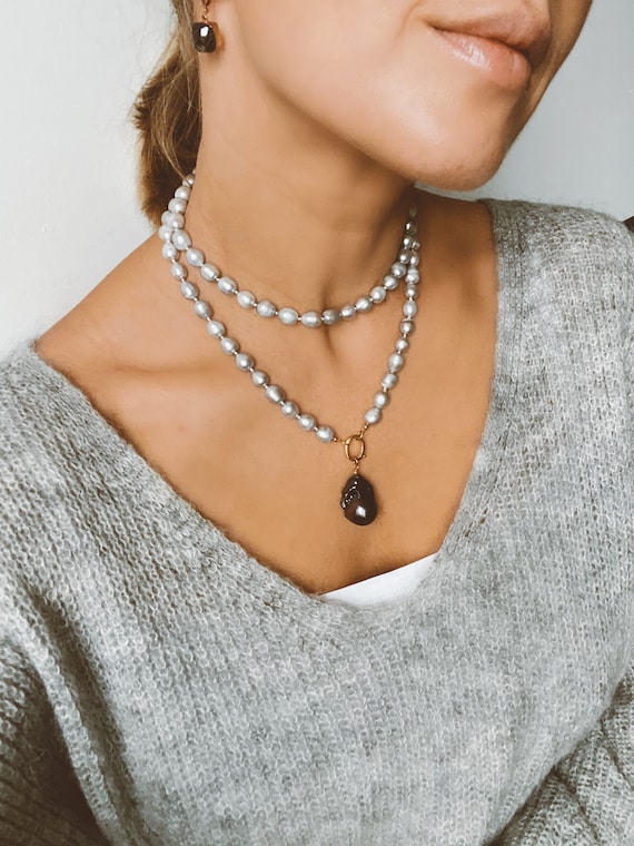 Collana A 2 Fili In Perle Bianche Coltivate E Argento Rodiato Collane - Foto 3