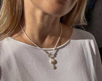 Freshwater Pearl Necklace: Gold Filled Sun Pendant, Layering Necklace
