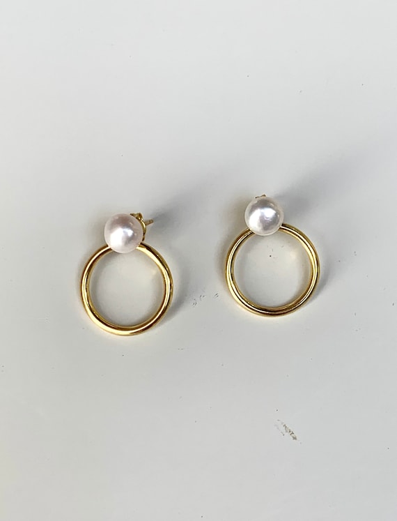 Pearl and Back Hoop Stud Earrings, Gold Plated 925 Silver - Etsy