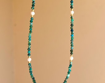 Chrysocolla necklace, Dainty necklace, Beaded necklaces, Gift for her, Necklaces for women, Gemstone necklaces, Minimalist jewelry
