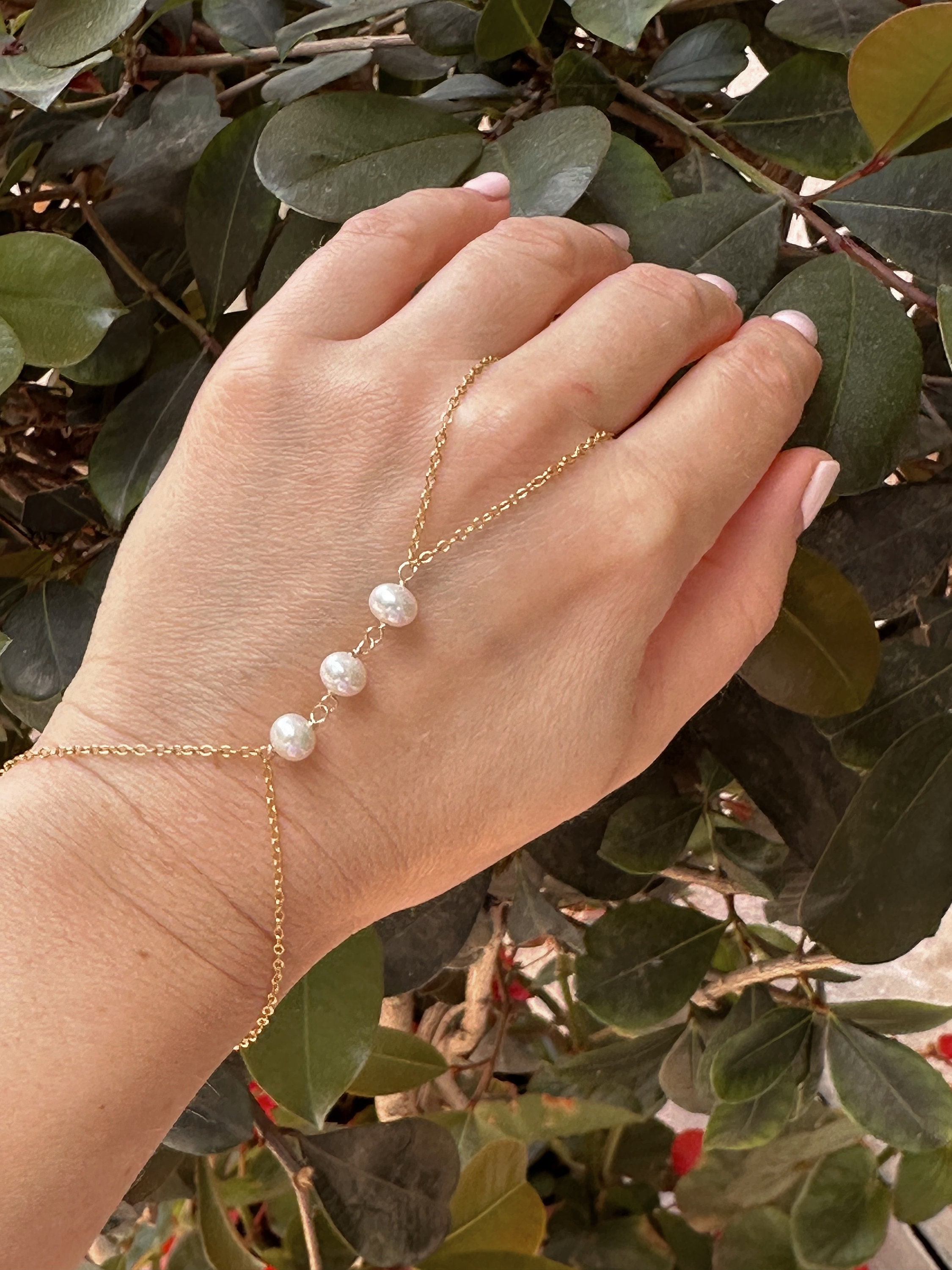 Aneneiceera Boho Dito Anello Perline Braccialetto D'argento Semplice Mano Catena Schiava Perla Dito Anello Braccialetto Braccialetto Braccialetto Nuziale Mano Imbracatura Gioielli Per Le Donne