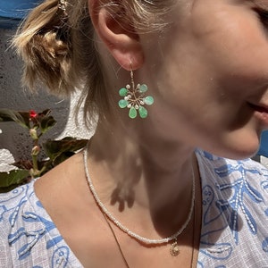 Chrysoprase and Pearl Branch Earrings, Twig earrings, Gemstone earrings, Dangle earrings, Gift for her, Unique jewelry