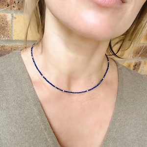 Lapis lazuli and solid gold minimalist necklace, gemstone necklace, lapis lazuli jewelry, dainty necklace, gift for her, handmade necklace