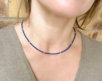 Handmade Lapis Lazuli Necklace: 18k Gold Minimalist Gemstone Jewelry