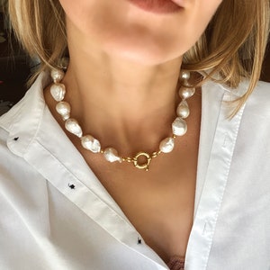 Chunky baroque pearl necklace, AAA quality fresh water pearls, wedding necklace, gold vermeil or solid gold clasp image 2