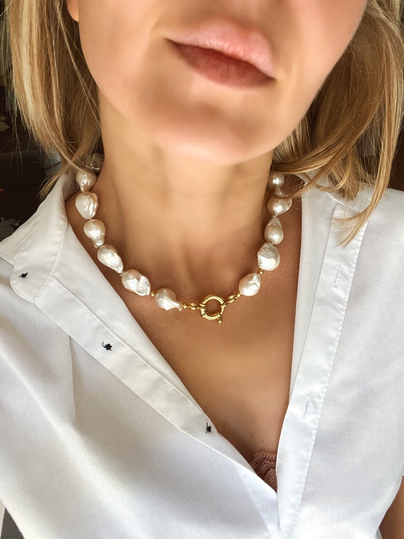 Chunky baroque pearl necklace, AAA quality fresh water pearls, wedding necklace, gold vermeil or solid gold clasp image 2