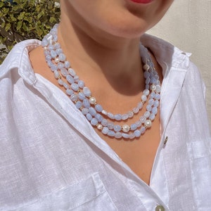 Lace Agate Layered Statement Necklace, Blue chalcedony necklace, Unique necklace, Gift for her, Handmade jewelry