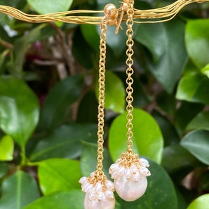 Pearl drop earrings, pearl chain dangle earrings image 5