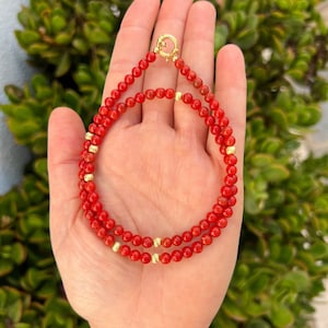 Red Mediterranean Coral Necklace in Solid 18k Gold