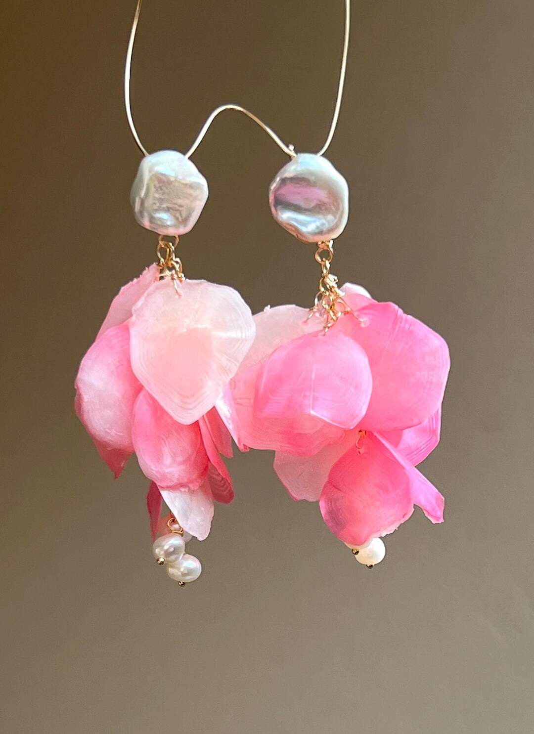 Pink Flower Petal Earrings primavera Statement Etsy