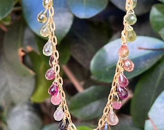 Tourmaline briolette necklace chain, gold filled chain
