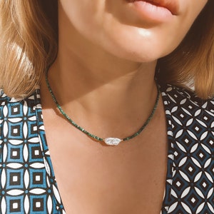 Malachite And Keshi Pearl Minimalist Necklace