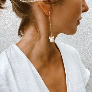 Pearl drop earrings, pearl chain dangle earrings image 4