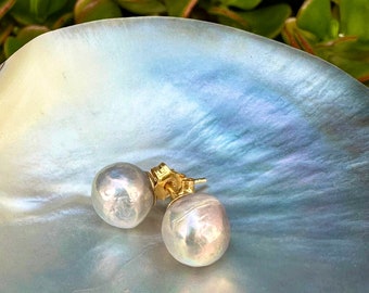 Edison Wrinkled Pearl Stud Earrings, gift for her, pearl studs, white freshwater pearls