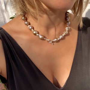 Baroque pearl necklace with silver toggle clasp, Baroque pearl jewelry, Pearl Necklaces, Necklaces for Women, Gift for her