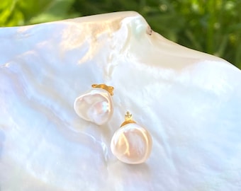 Keshi pearl stud earrings, baroque pearl studs, gold filled
