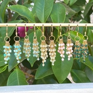 Natural stones dangle earrings, summer drop dangly earrings, gemstone cascade earrings