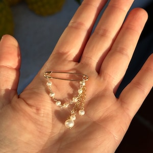 Handmade Pearl Brooch: Gold Plated Silver Pin with Starfish Charm