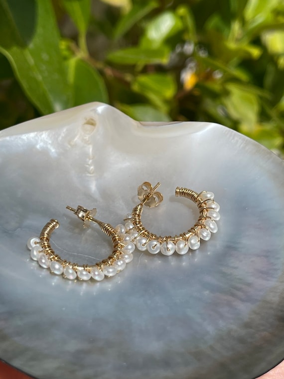アクセサリー marihoja Pearl Hoop Earring Fresh Water Pearls Half Hoop Earrings, Wire Wrapped Earrings - Etsy