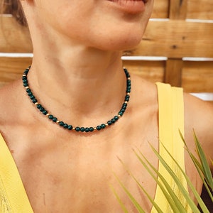Malachite & Gold-Filled Silver Beaded Necklace
